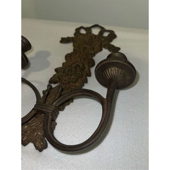 Vintage Brass Wall 2 Taper Candle Holder Sconce Gothic Victorian - Picture 4 of 8